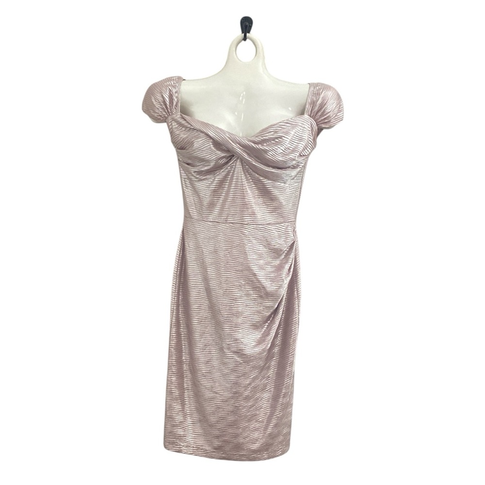 Stop Staring Retro Off-Shoulder Pink Metallic Wiggle Dress